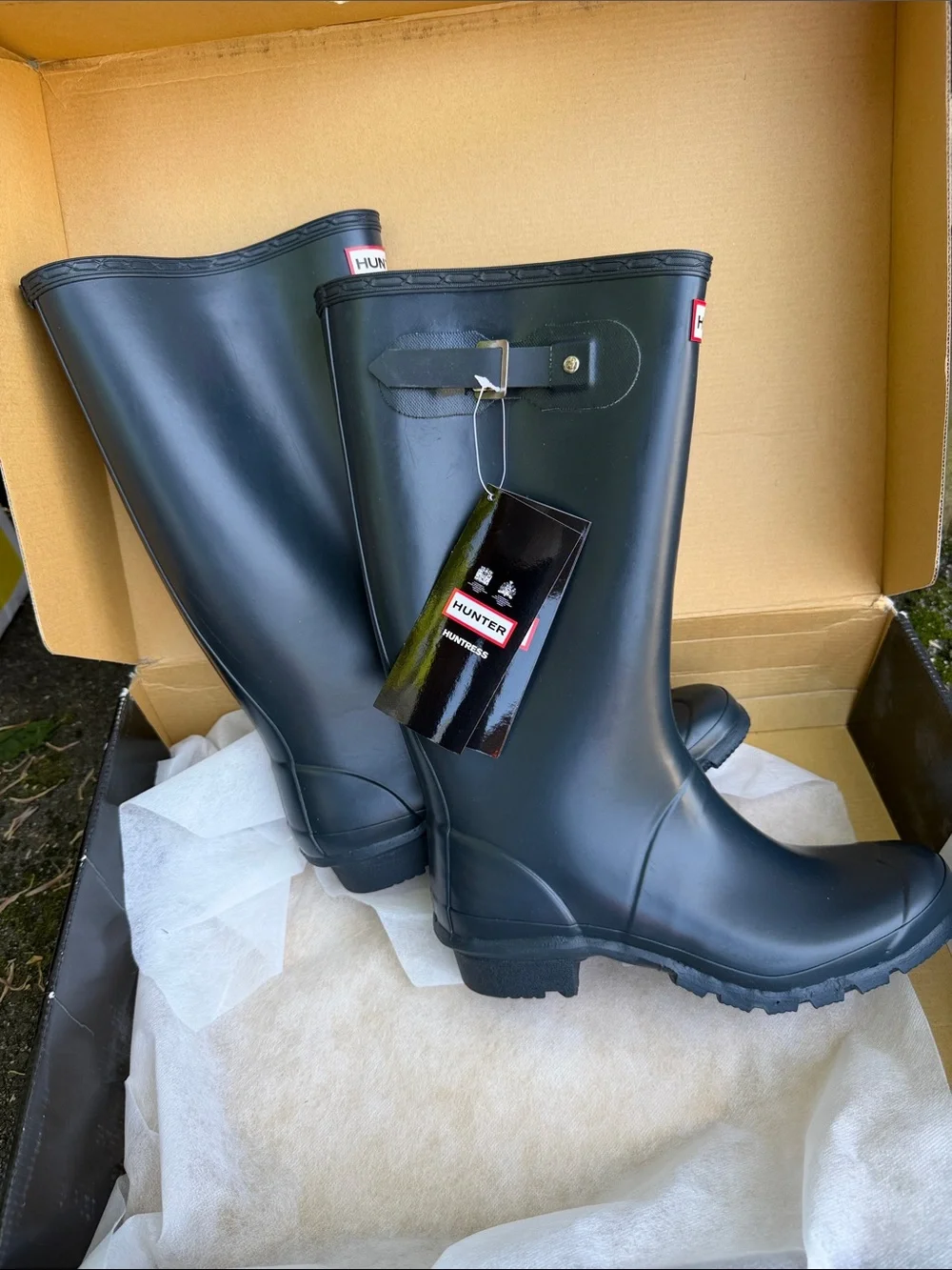 Hunter Navy Boot with Red Logo Accent